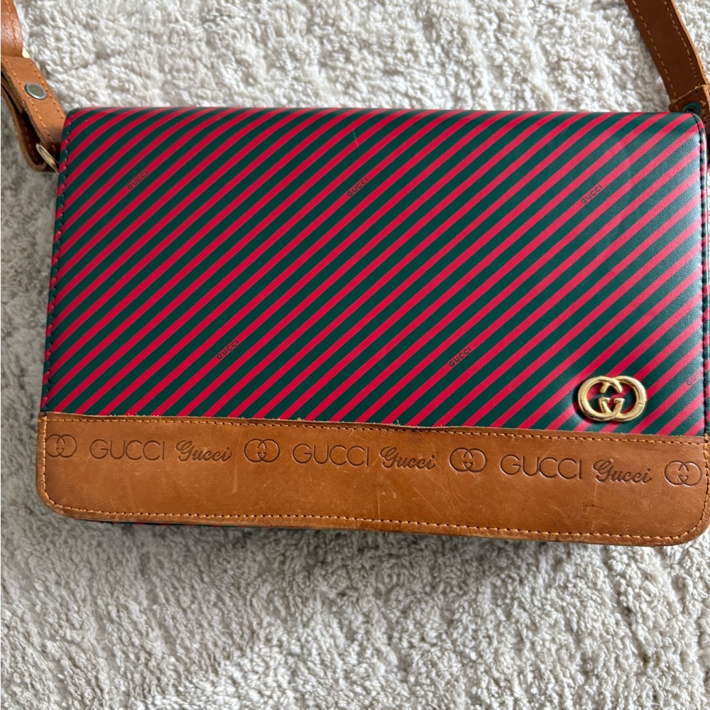 Gucci Red and green Striped Crossbody Bag 1960 vintage good condition - Picture 2 of 10